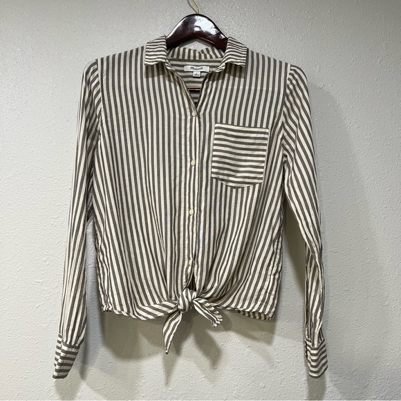 Madewell Tie Front Shirt in Maitland Stripe Long Sleeve Button Up Top Size Small - Picture 2 of 7